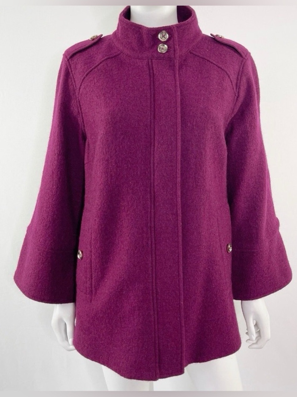 Chico’s Boiled Wool Swing Coat / Military Style Jacket